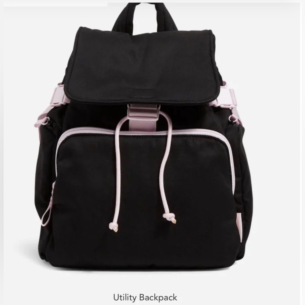 Vera Bradley Black & Pink Washable Recycled Cotton Utility Backpack MSRP$110 NWT